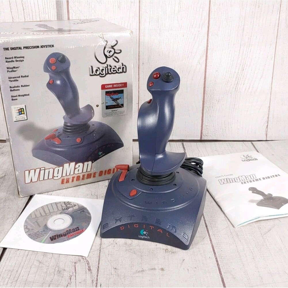 Logitech Wingman Extreme Digital 15 Pin Joystick - w/ SOFTWARE + BOX - Tested